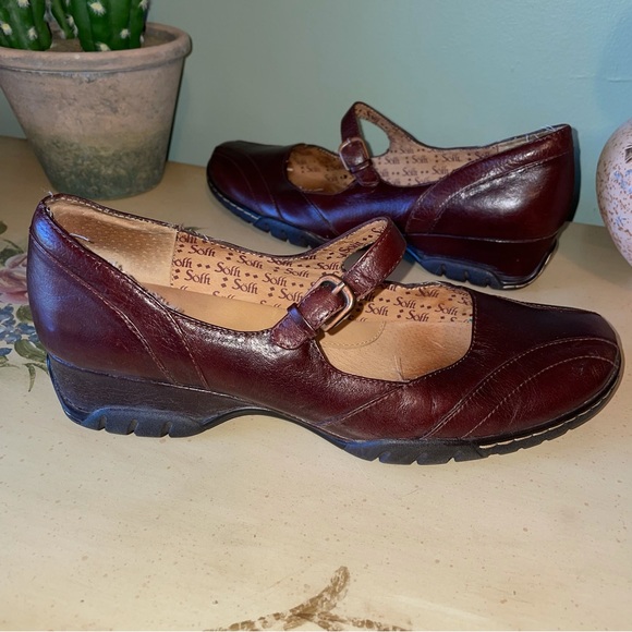 Sofft Shoes - Sofft Burgundy Wine Leather Mary Jane Strap Shoes 8.5